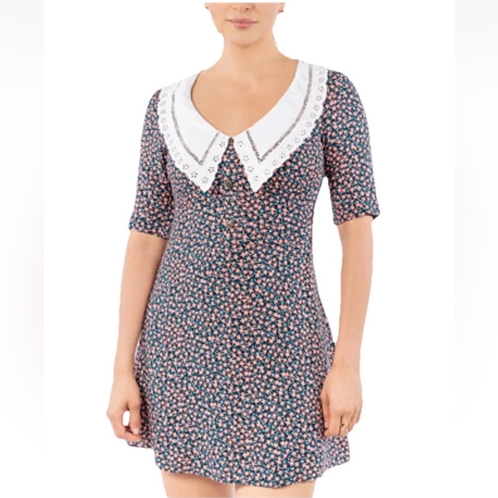 B Darlin Juniors' 7/8 Eyelet-Trim Peter Pan Collar Floral Dress Cottagecore Mod